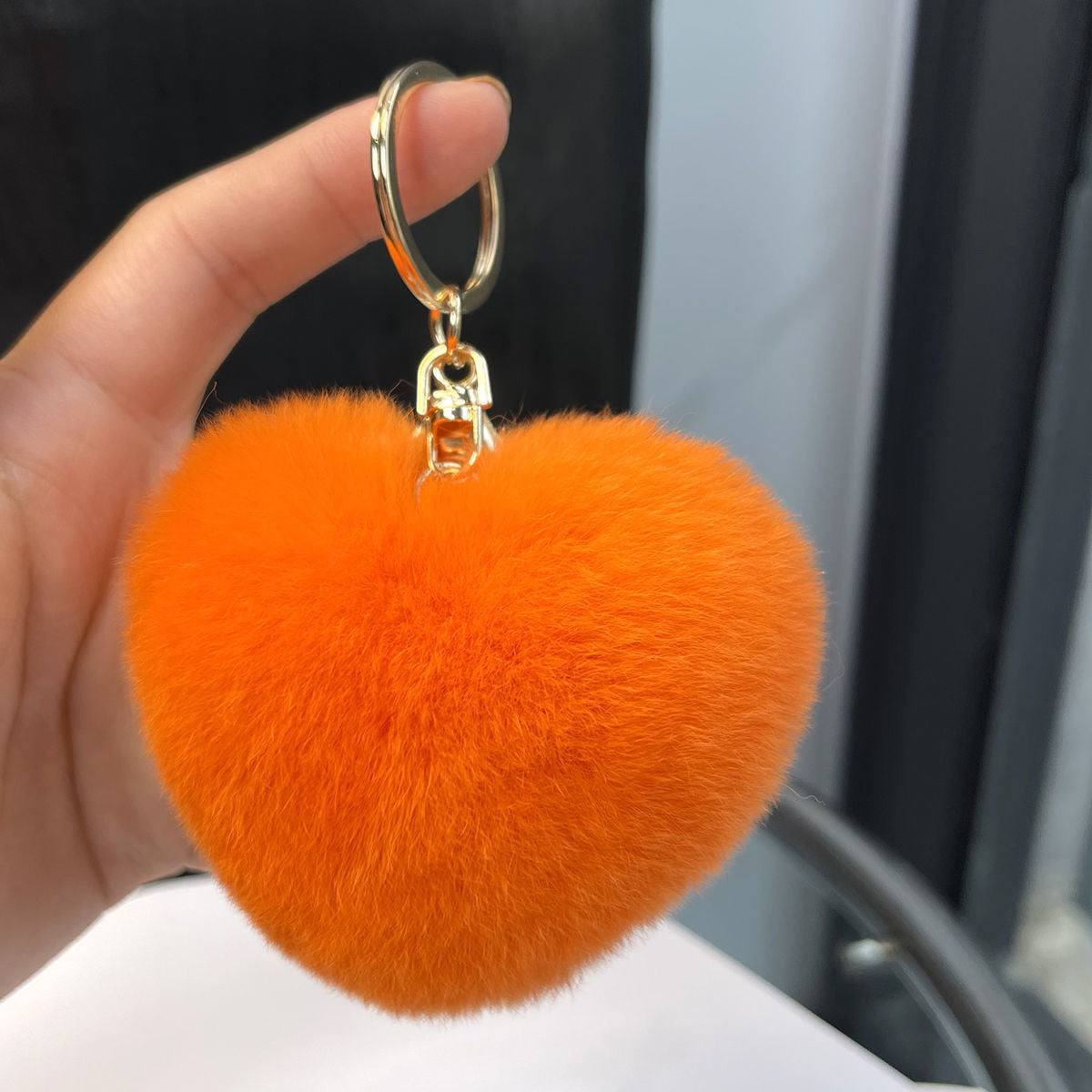 REAL OTTER RABBIT FUR LOVE KEYCHAIN CUTE PLUSH ACCESSORY