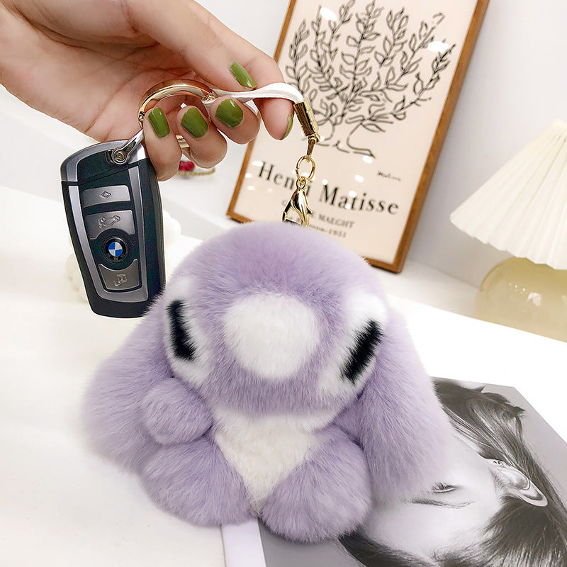 CUTE REAL RABBIT FUR STITCH KEYCHAIN