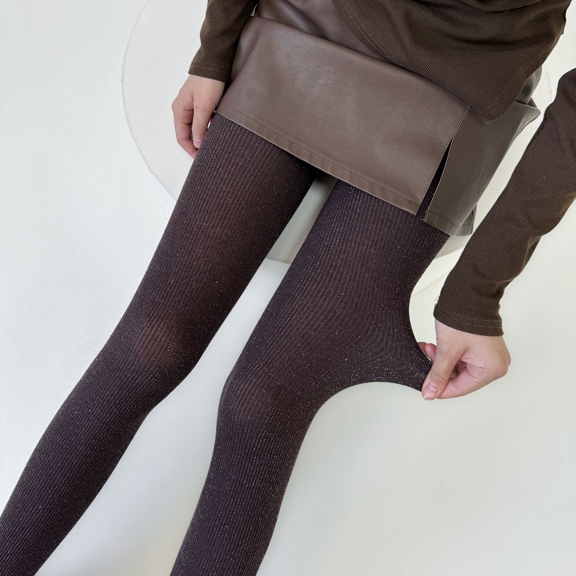 SPRING AND AUTUMN SMALL BRIGHT SILK SLIGHTLY FLASH SILVER SILK MIXED LINE VERTICAL STRIP LEGGINGS PANTYHOSE