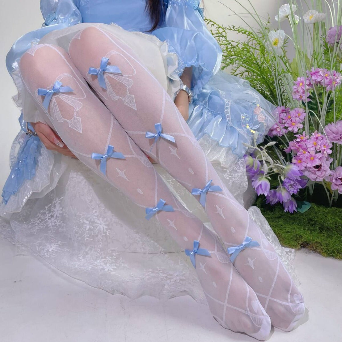 THIN LOLITA BLUE BOW OVER KNEE THIGH SOCKS
