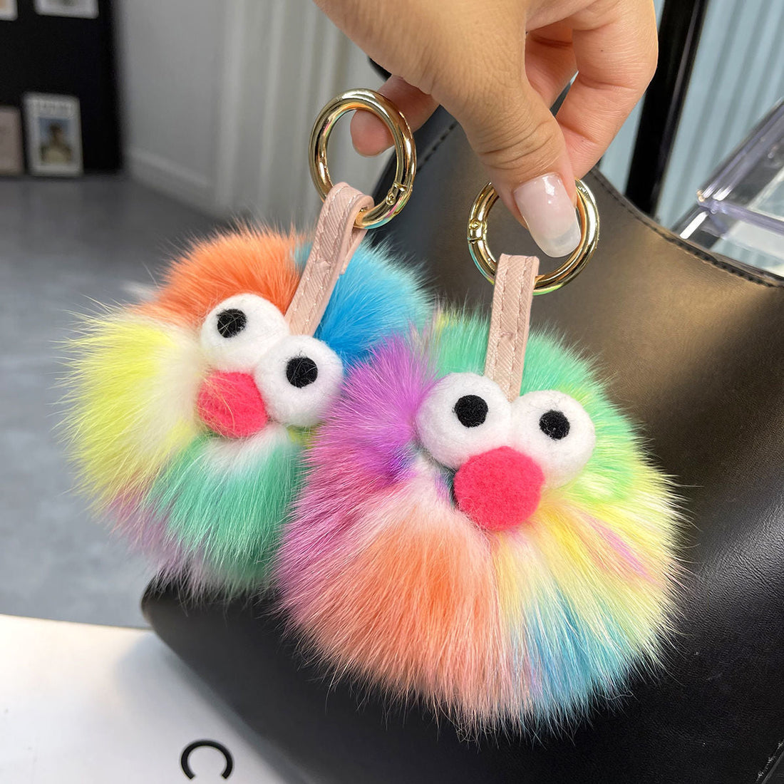 REAL FOX HAIRBALL CARTOON FIGURE HANGING ACCESSORY