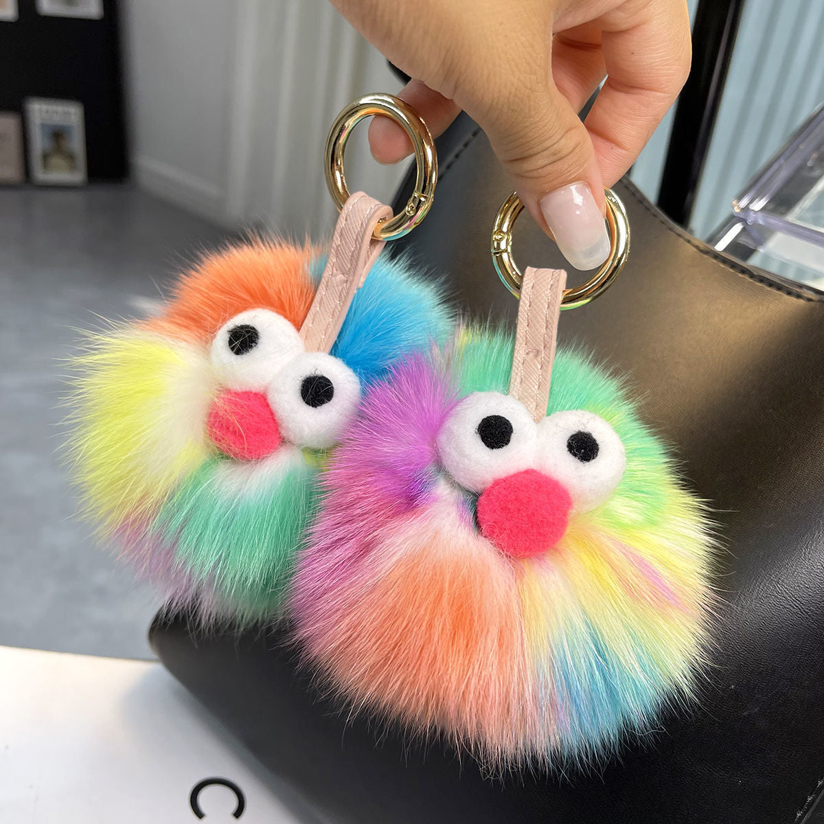 REAL FOX HAIRBALL CARTOON FIGURE HANGING ACCESSORY