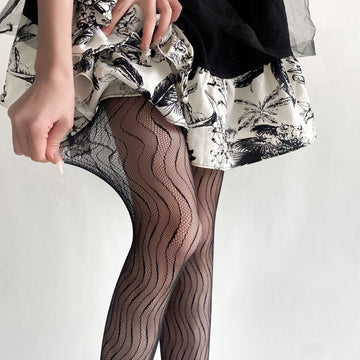 FASHION THIN WAVY JACQUARD LACE HOLLOW PANTYHOSE