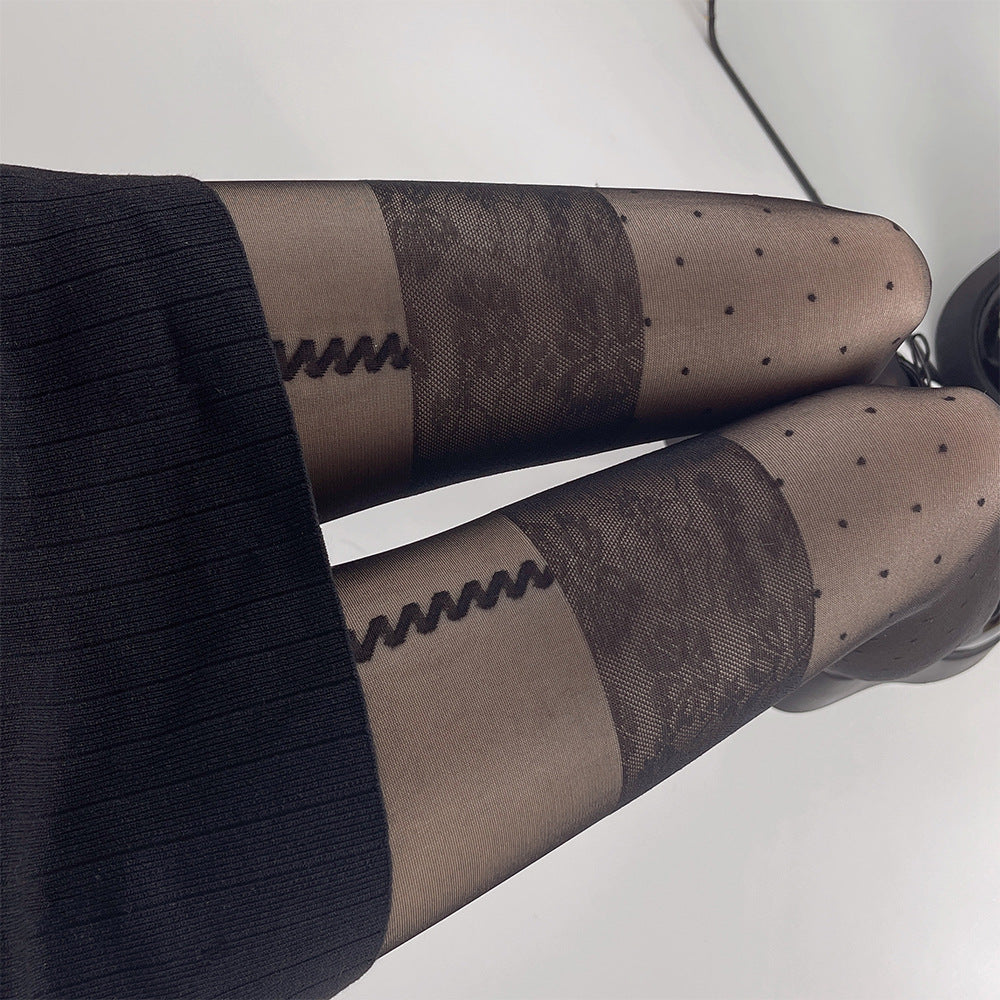 FASHION SPRING AND SUMMER ULTRA-THIN JAPANESE SWEET FAKE HIGH TUBE SUSPENDER POLKA DOT JACQUARD STOCKINGS PANTYHOSE