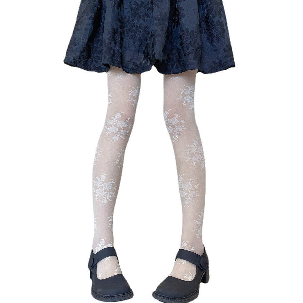 VINTAGE ROSE JACQUARD LACE THIN ANTI-STRIPPING PANTYHOSE