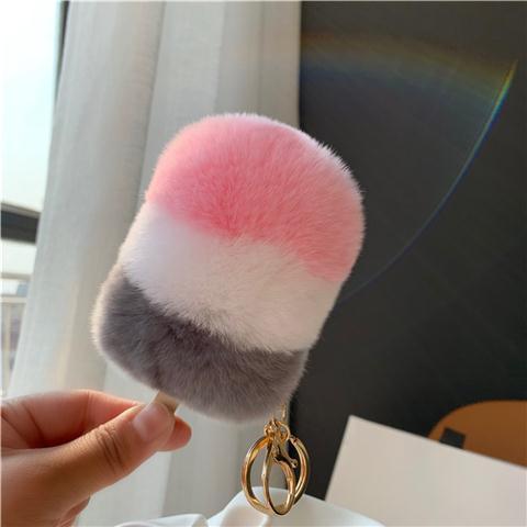 RABBIT FUR ICE CREAM BAG CHARM KEYCHAIN ACCESSORY