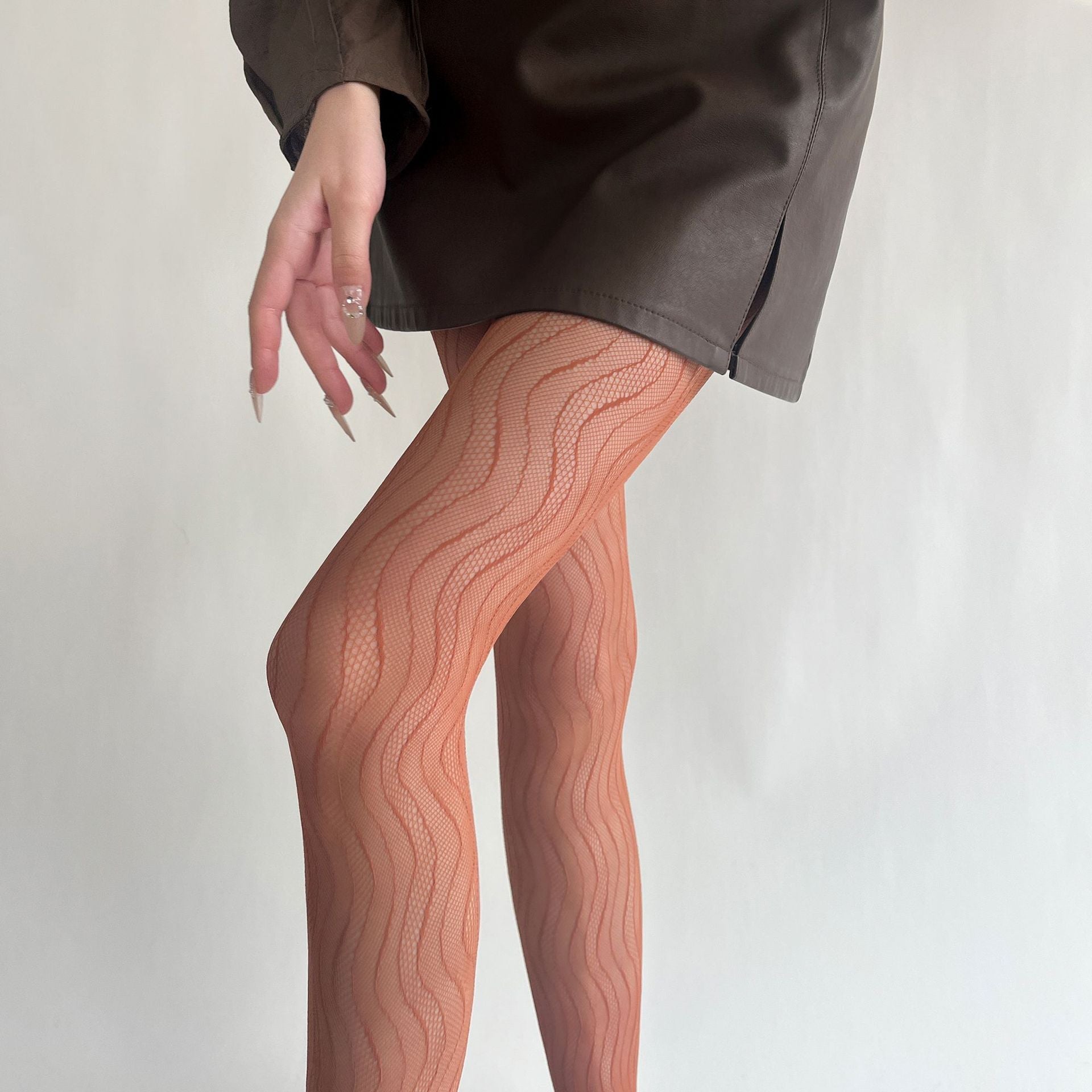 FASHION THIN WAVY JACQUARD LACE HOLLOW PANTYHOSE