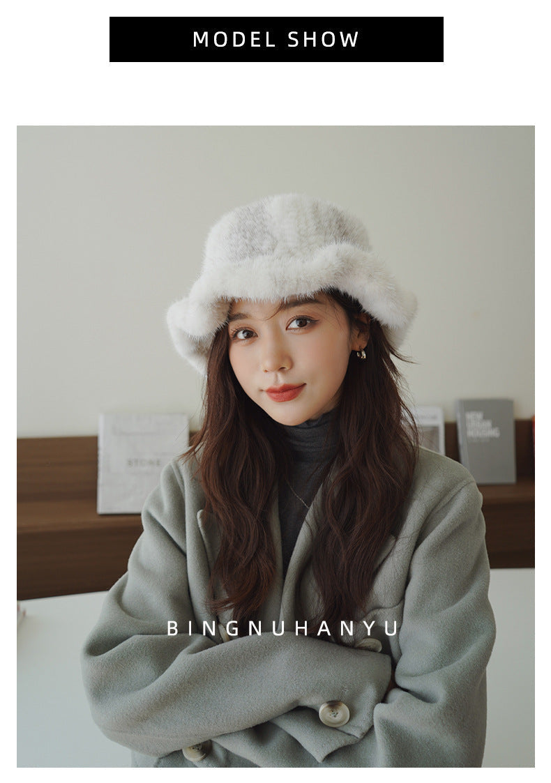 ELEGANT RUFFLED MINK FUR BERET HAT