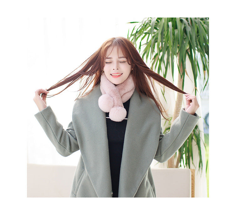 CUTE PLUSH SCARF WITH POM POMS