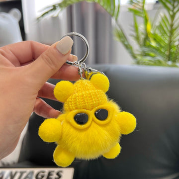 CUTE REX RABBIT HAIR SMALL COAL BALL KEYCHAIN ACCESSORY