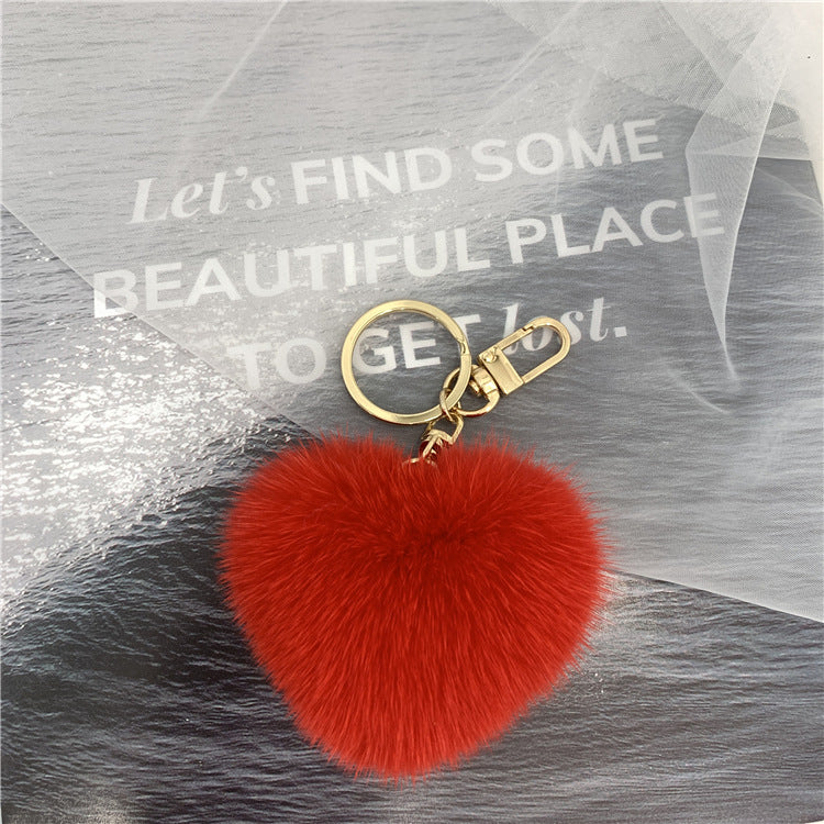 HEART-SHAPED MINK FUR BAG CHARM GIFT ACCESSORY
