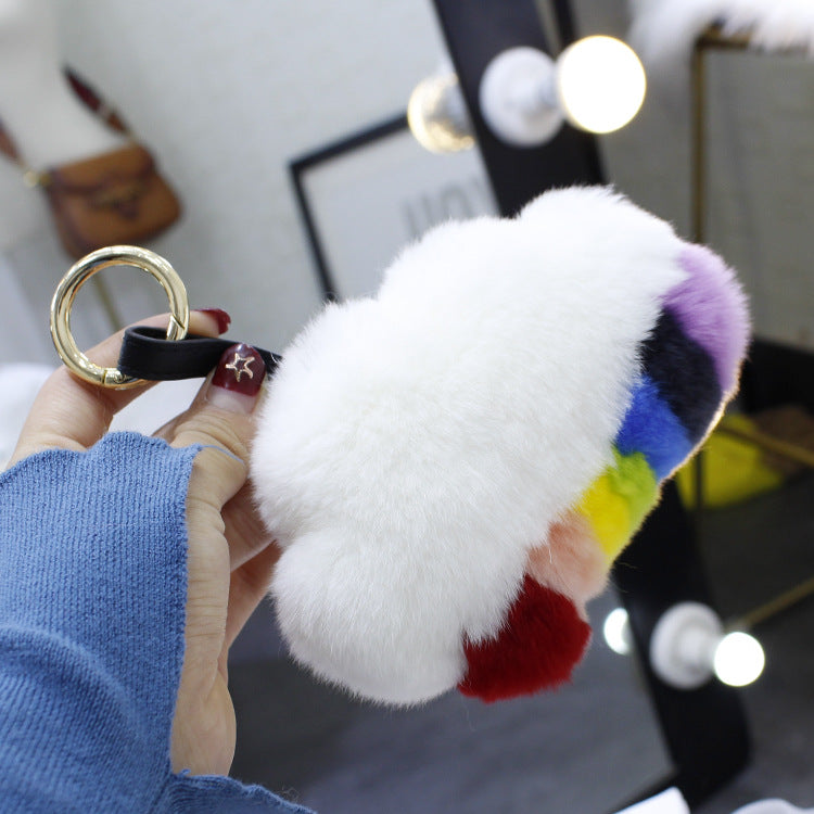 REAL REX RABBIT FUR RAINBOW CLOUD BAG CHARM ACCESSORIES