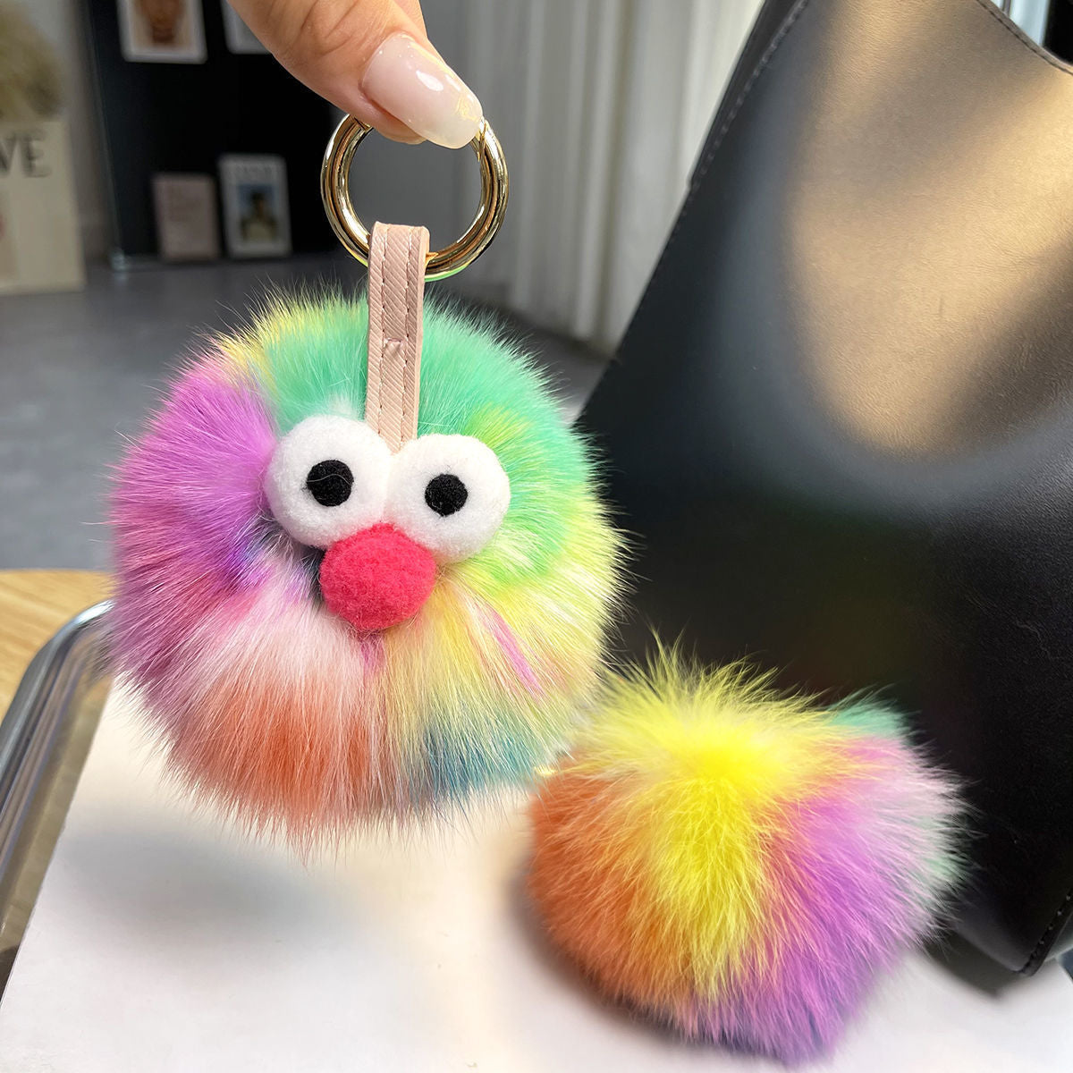REAL FOX HAIRBALL CARTOON FIGURE HANGING ACCESSORY