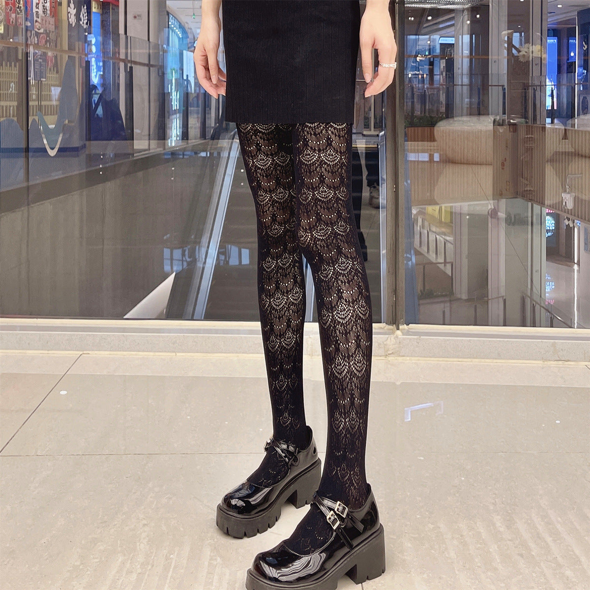 FASHION JACQUARD HOLLOW MESH SOCKS LOLI GIRL BOTTOM PANTYHOSE