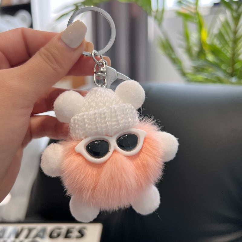 CUTE REX RABBIT HAIR SMALL COAL BALL KEYCHAIN ACCESSORY