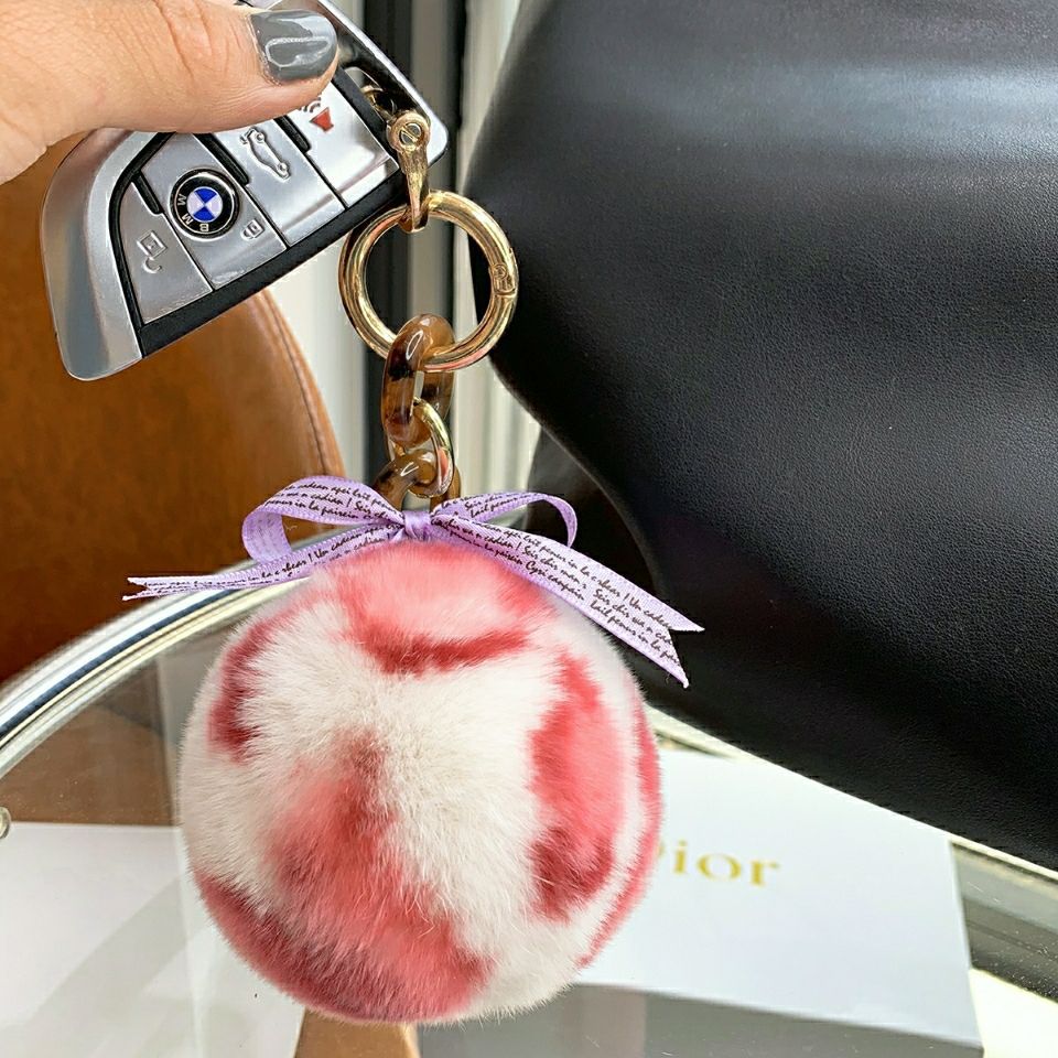REAL SOWBUCK HAIR LEOPARD PRINT HAIR BALL KEYCHAIN AND HAIR BALL HANDBAG ACCESSORY