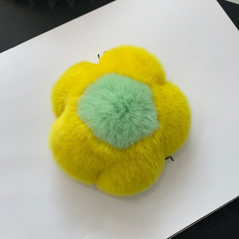 CUTE REAL RABBIT FUR FLOWER CHARM KEYCHAIN & PHONE ACCESSORY
