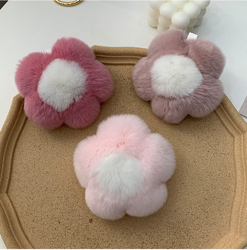 CUTE REAL RABBIT FUR FLOWER CHARM KEYCHAIN & PHONE ACCESSORY