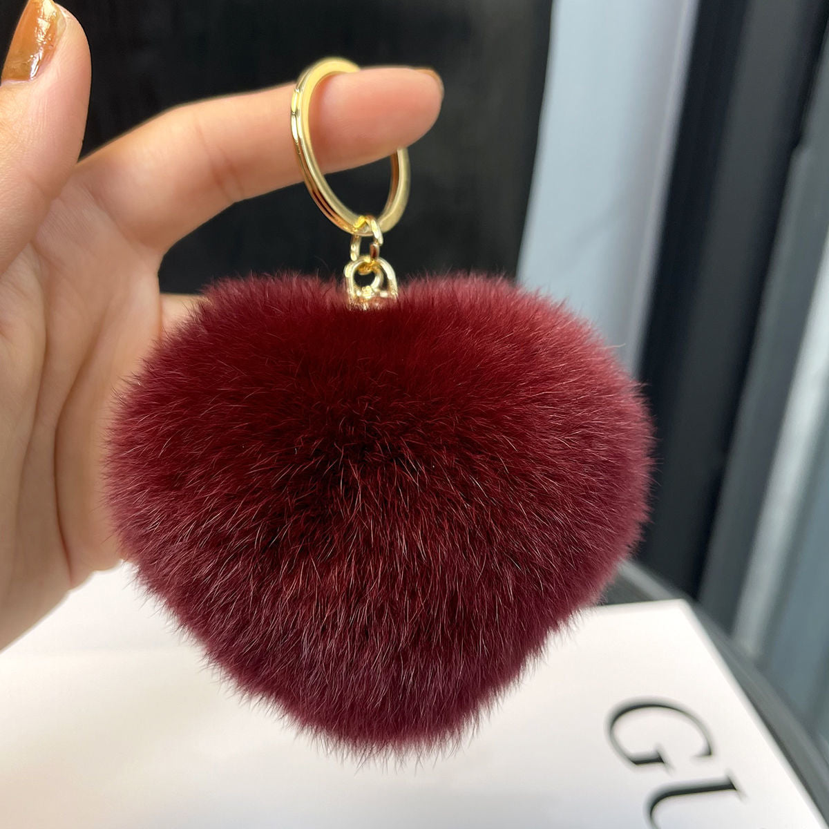 REAL OTTER RABBIT FUR LOVE KEYCHAIN CUTE PLUSH ACCESSORY