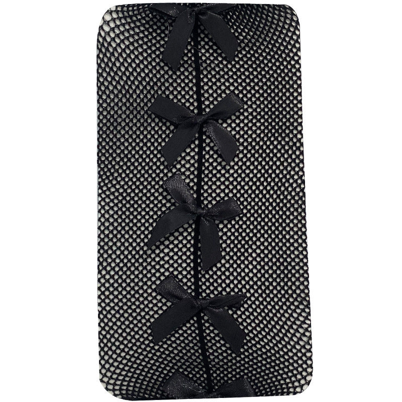 FASHION LONG BOW JK BIG GRID HOLLOWED-OUT PANTYHOSE