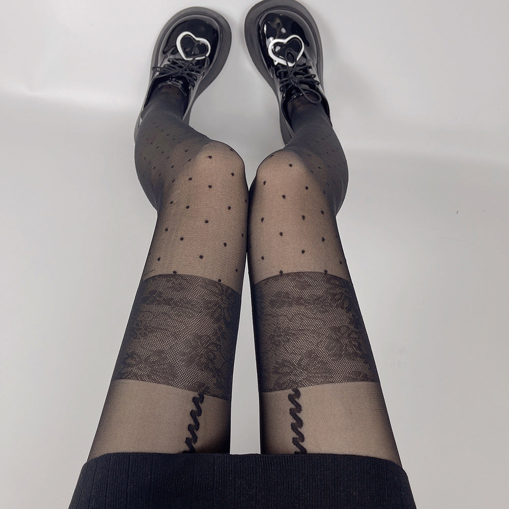 FASHION SPRING AND SUMMER ULTRA-THIN JAPANESE SWEET FAKE HIGH TUBE SUSPENDER POLKA DOT JACQUARD STOCKINGS PANTYHOSE