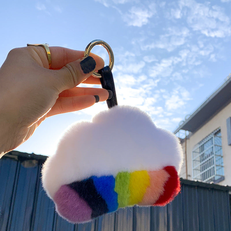 REAL REX RABBIT FUR RAINBOW CLOUD BAG CHARM ACCESSORIES