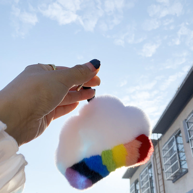 REAL REX RABBIT FUR RAINBOW CLOUD BAG CHARM ACCESSORIES