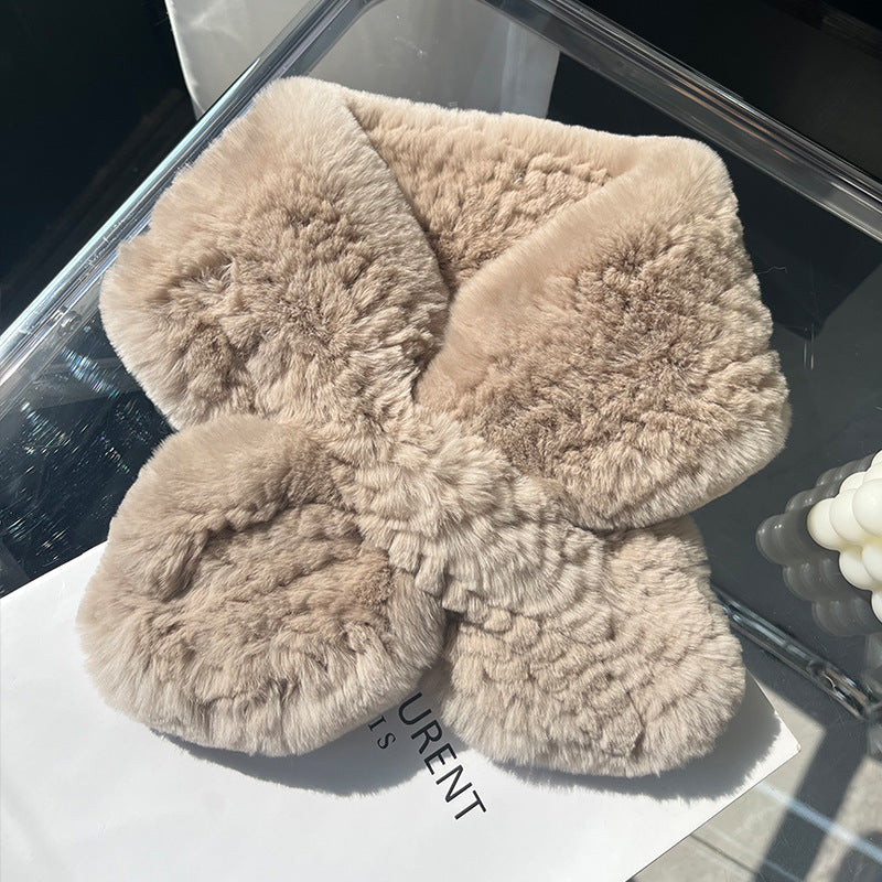 HAND-KNITTED REAL RABBIT FUR SCARF - WINTER ACCESSORY