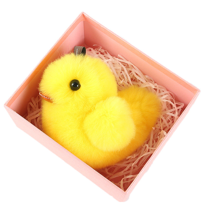 RABBIT FUR DUCKLING FUR KEYCHAIN PLUSH TOY CAR KEY RING BAG ACCESSORY