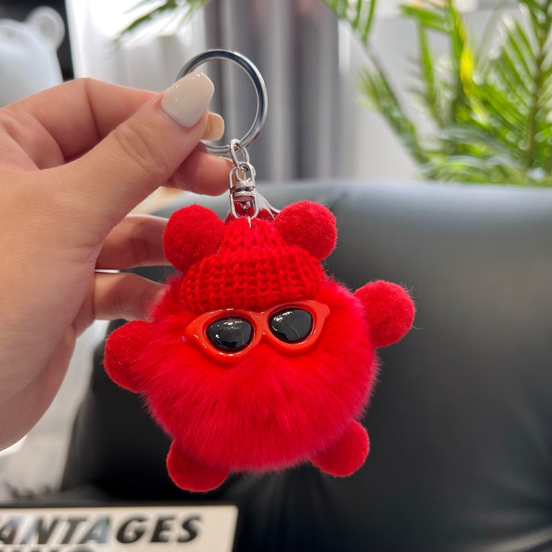 CUTE REX RABBIT HAIR SMALL COAL BALL KEYCHAIN ACCESSORY