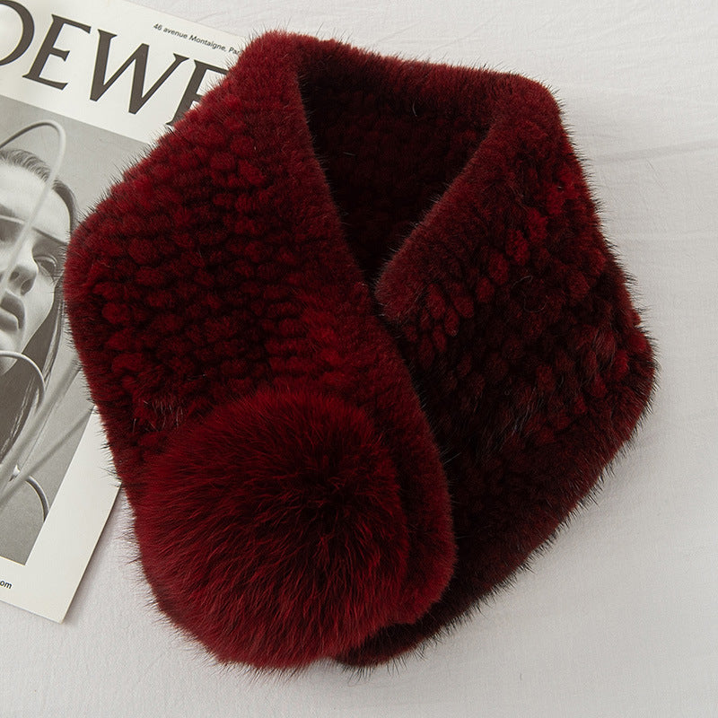 WARM MINK FUR SCARF WITH FOX POM POM - STYLISH WINTER ACCESSORY