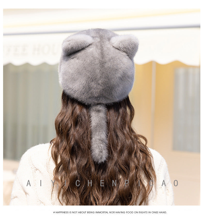 CUTE MINK FUR CAT EAR BASEBALL CAP