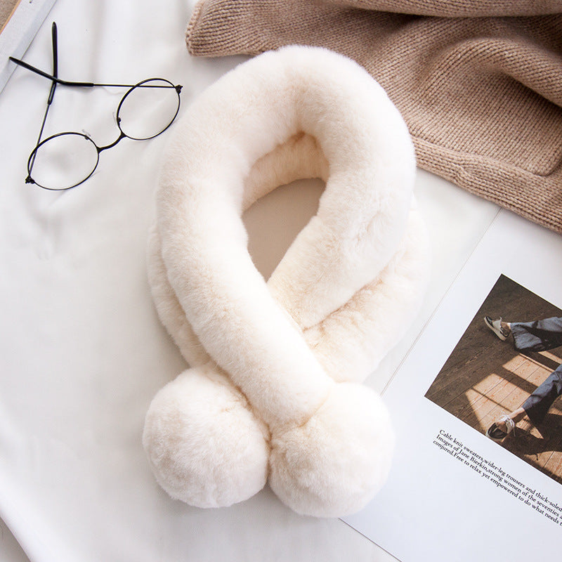 CUTE PLUSH SCARF WITH POM POMS