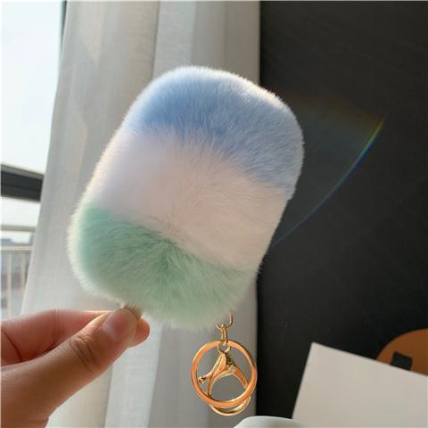 RABBIT FUR ICE CREAM BAG CHARM KEYCHAIN ACCESSORY