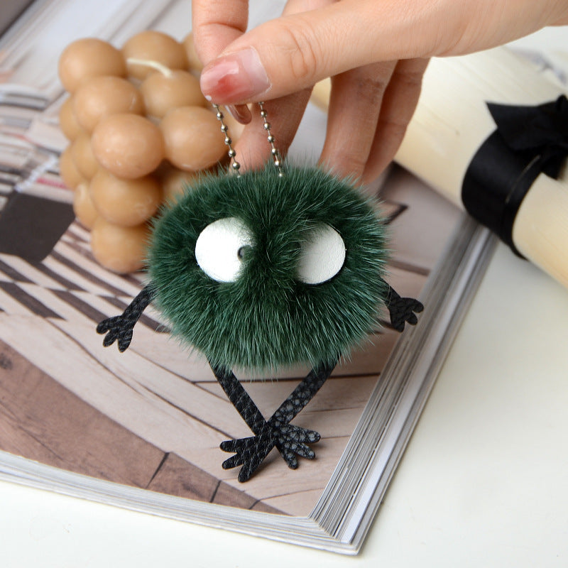 REAL MINK FUR FLUFFY ELF KEYCHAIN FOR CAR KEY OR BAG ACCESSORY