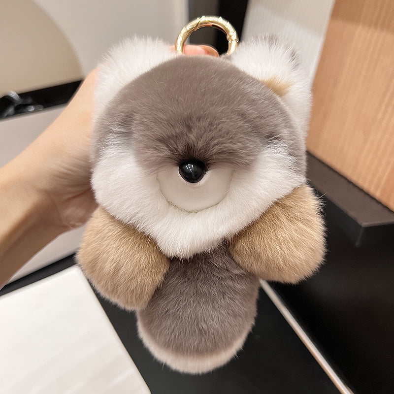 REAL RABBIT HAIR SMALL FOX CHARM DOLL ACCESSORY