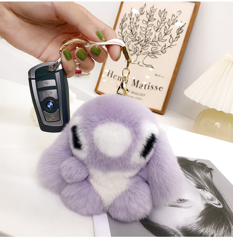 CUTE REAL RABBIT FUR STITCH KEYCHAIN