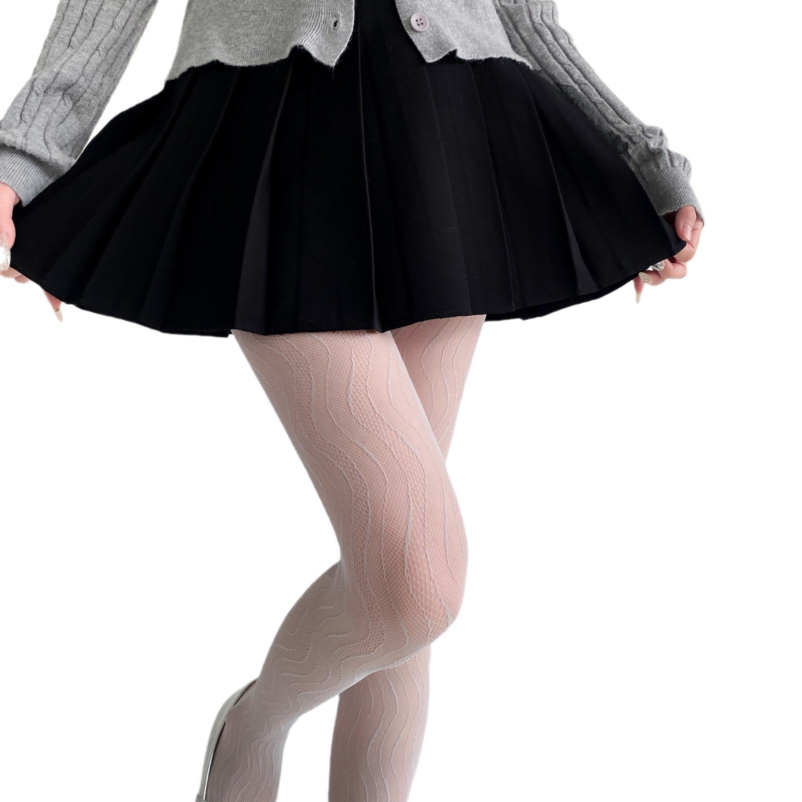 FASHION THIN WAVY JACQUARD LACE HOLLOW PANTYHOSE