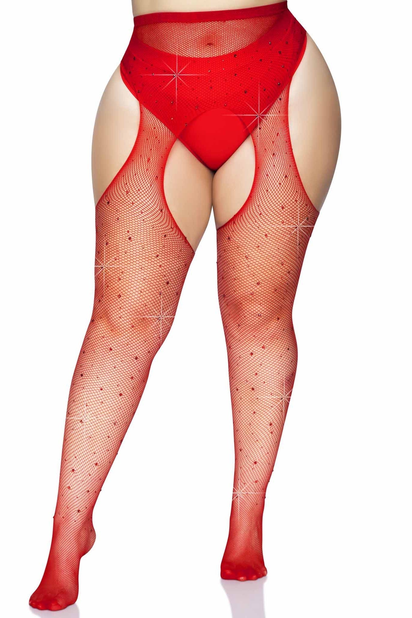 PLUS SIZE CRYSTALIZED FISHNET SUSPENDER PANTYHOSE