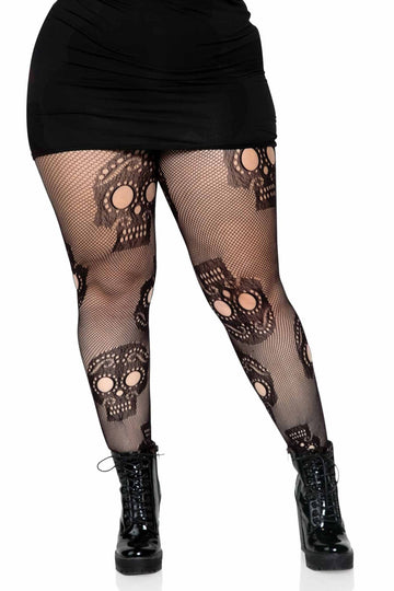 PLUS SIZE SUGAR SKULL NET PANTYHOSE