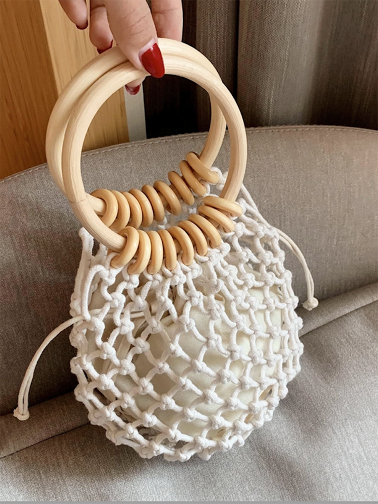 HOLLOW OUT WEAVE HANDLE CLUTCH BAG