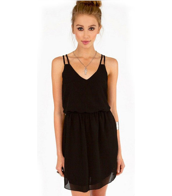 Low-Cut V Neck Strap Chiffon Mini Tank Dress - O Yours Fashion - 9