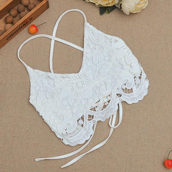 Sexy V-neck Strap Floral Hollow Out Lace Slim Crop Top
