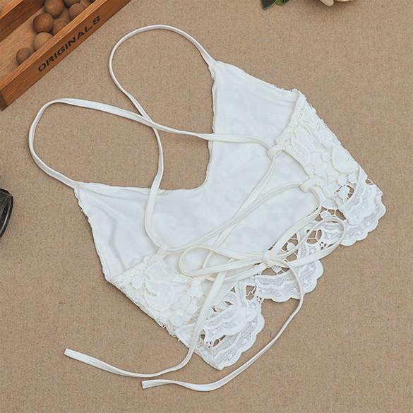 Sexy V-neck Strap Floral Hollow Out Lace Slim Crop Top