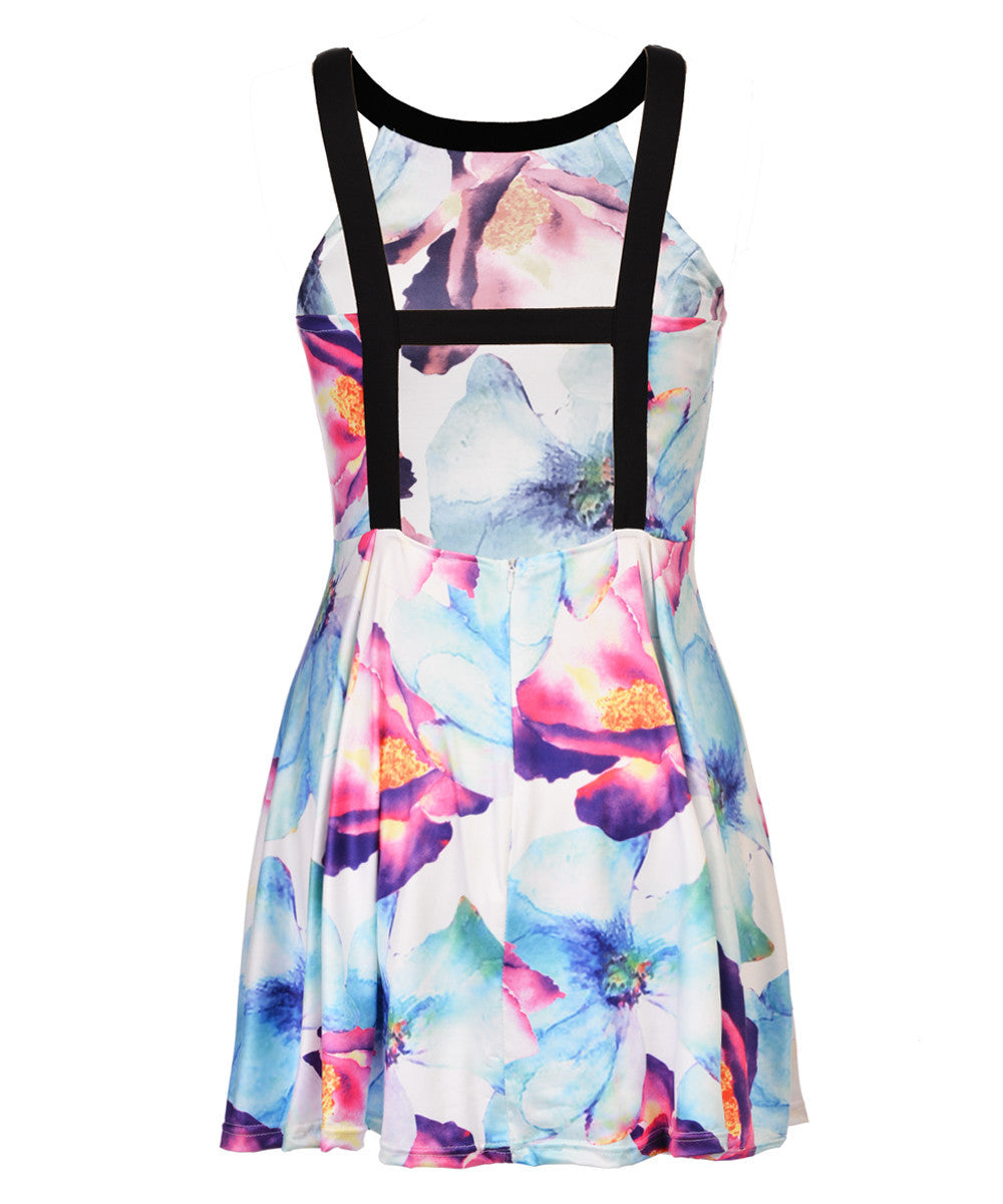 Flower Print Floral Backless Mini Tank Dress
