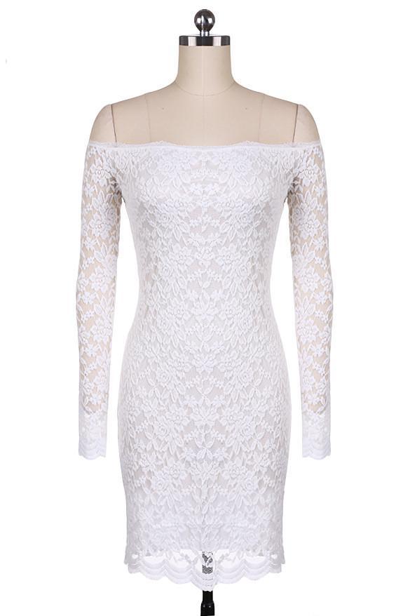 Off-shoulder Package Hip Bodycon Long Sleeves Short Lace Pencil Dress