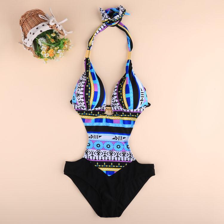 One Piece Bohemia Padded Bandage Backless Bikini Swimwear - MeetYoursFashion - 1