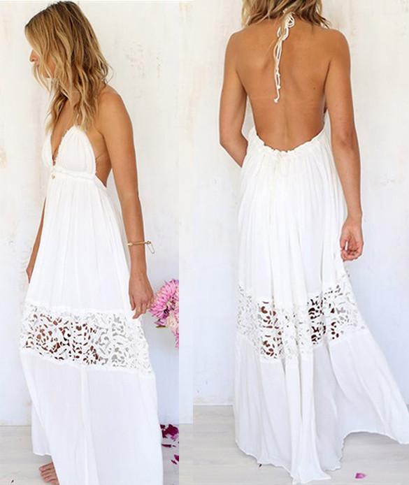 V-neck Backless Crochet Maxi Beach Dress