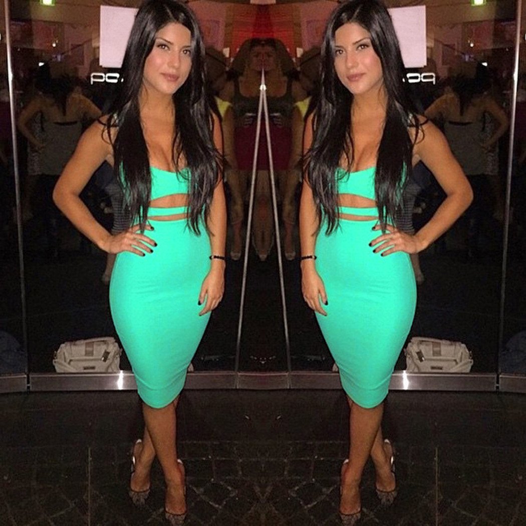 Spaghetti Strap Hollow Out Solid Bodycon Stretch Club Dress