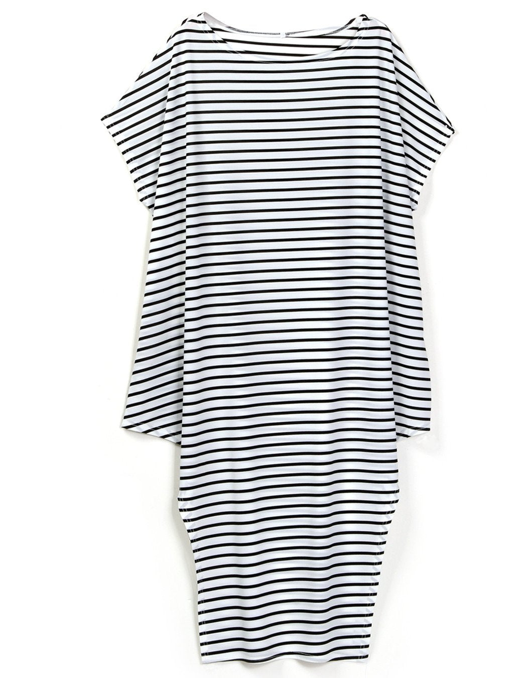 Loose One Shoulder Bat-wing Sleeve Stripe Irregular Plus Size Dress
